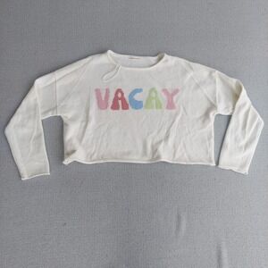 Moon & Madison Sweater Womens Large White VACAY Graphic Cropped Knit ST21057